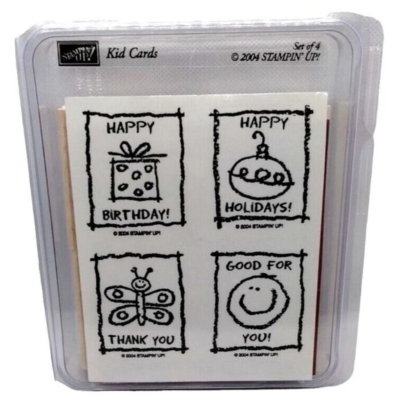 Stampin Up Kid Cards 4 Piece Rubber Stamp Kit Unmounted 2004 Holidays Thanks - Picture 1 of 5